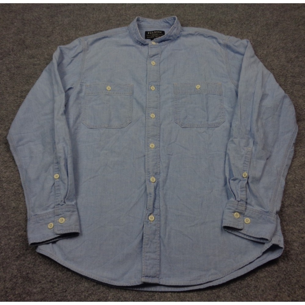 Filson Shirt Mens Small Blue‎ Chambray Short Sleeve Button Front Workwear Cotton